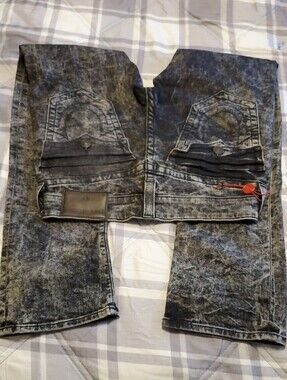 True Religion Men Washed Black and Silver Denim Jeans 28
